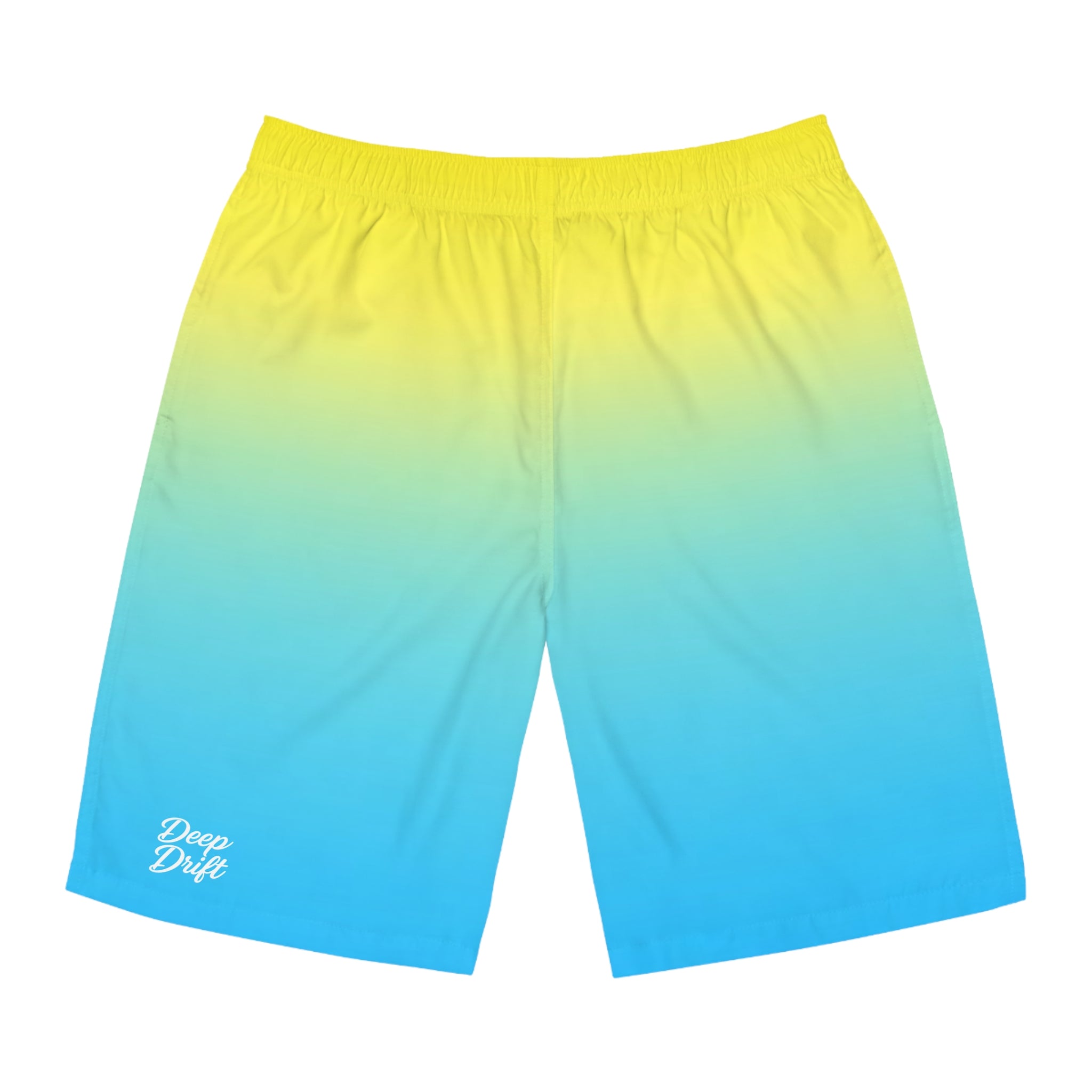 Blue To Yellow Ombre Men's Ocean-Inspired Board Shorts, Swimwear for Beach Days, Summer Vacations, Pool Parties, Surfing Attire, Water Sports