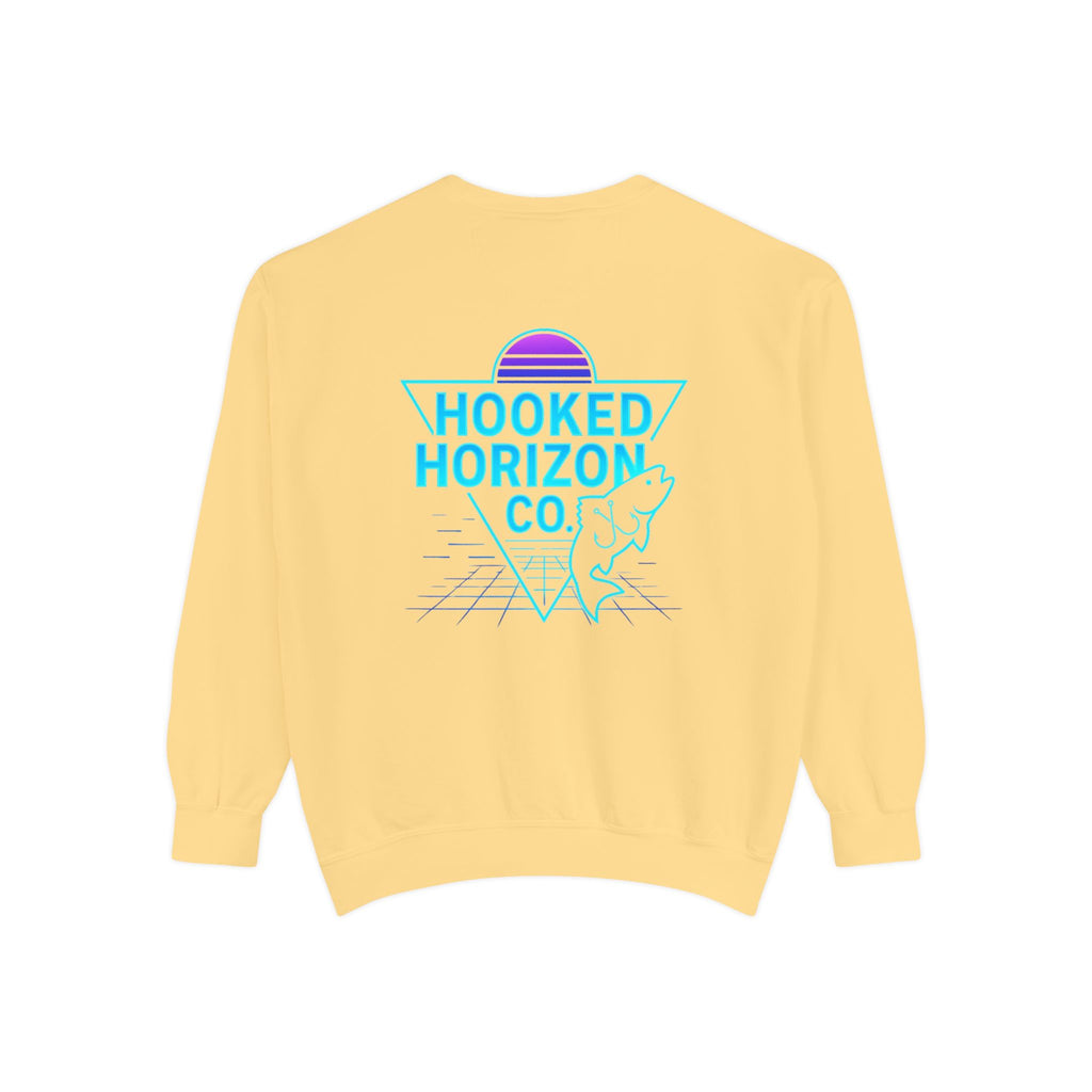 Vintage Vibes Grid Sweatshirt — "Hooked Horizon Co." Logo Pullover