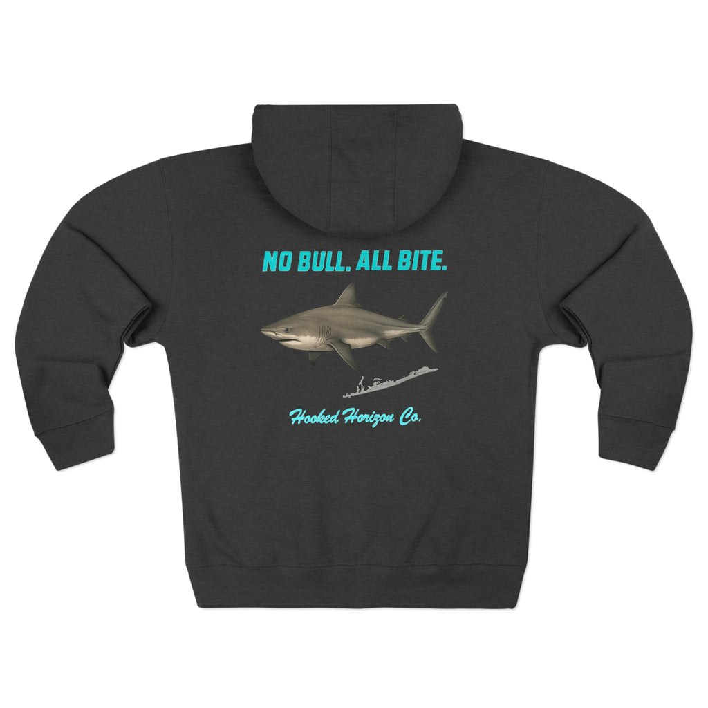 Blue Siesta Key Bull Shark Tee Deep Drift Hooked Horizon C. No Bull All BiteUnisex Zip Hoodie for Ocean Lovers, Nautical Fashion, Cool Weather Gear, Everyday Comfort, Perfect Gift
