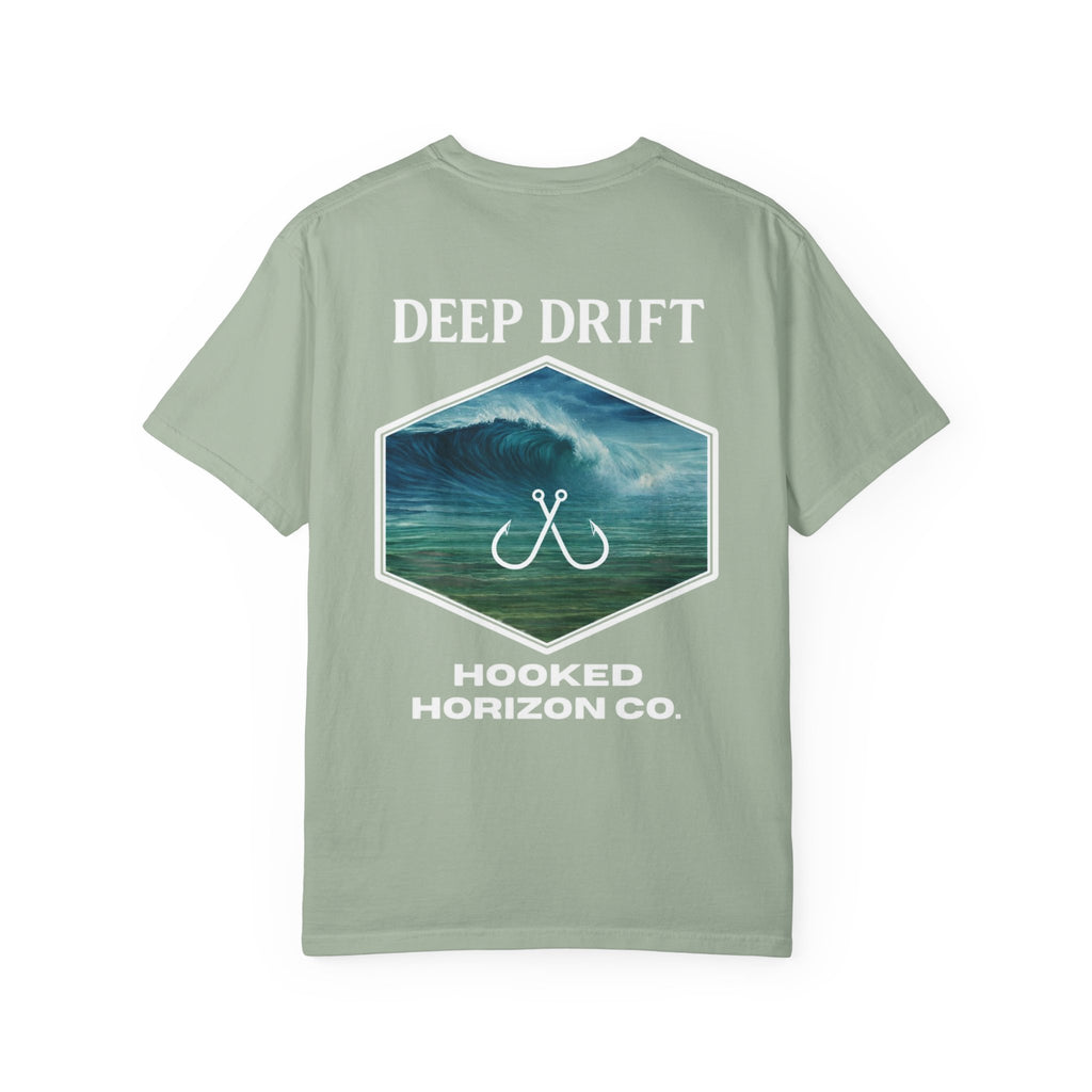 Deep Drift Wave Break Fishing T-Shirt - White Trim Ocean-inspired Fishing Tee for Angler Lovers, Hooked Horizon Co. Tee