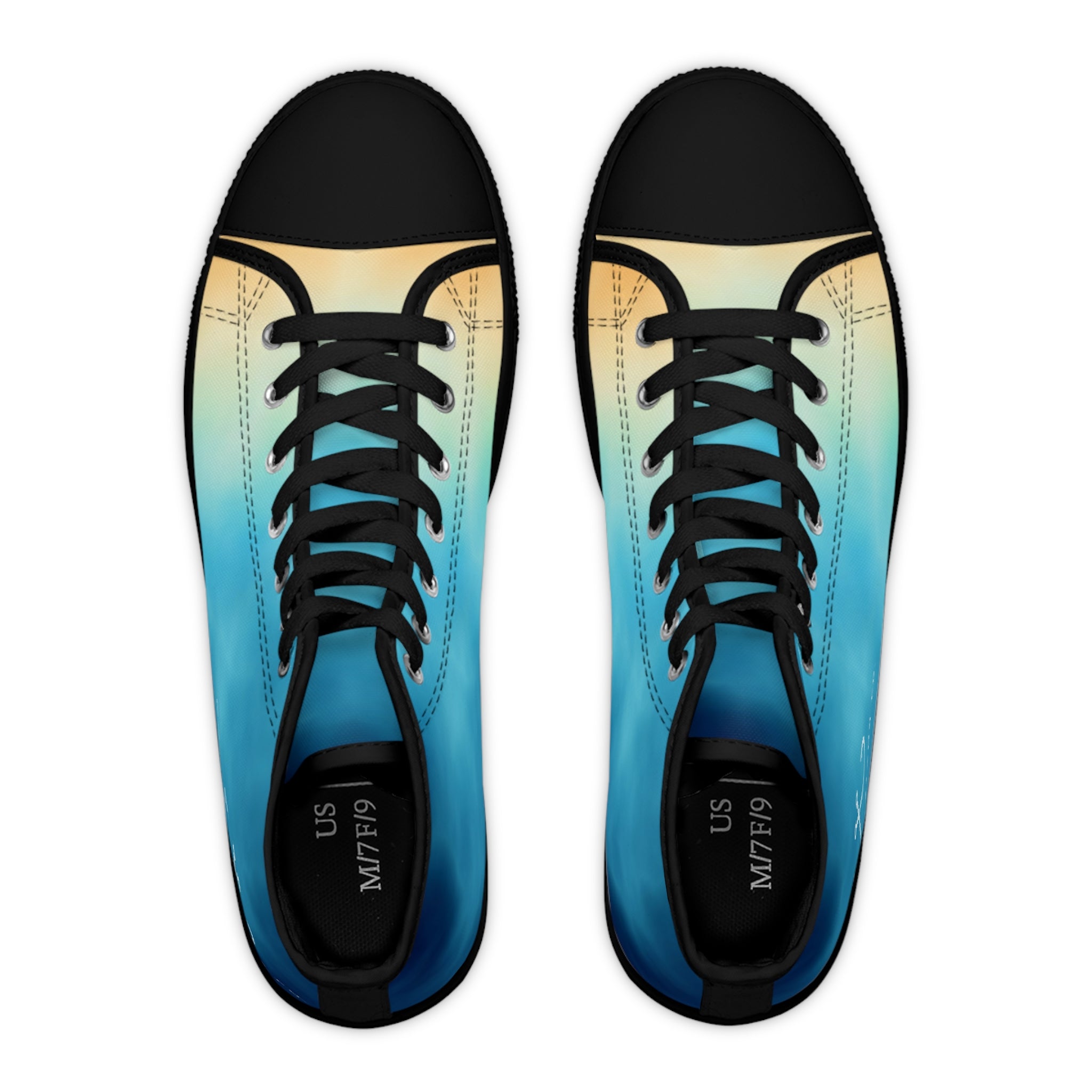 Blue Ombre Vibrant Gradient High Top Sneakers for Women, Trendy Footwear, Casual Style, Colorful Sneakers, Perfect for Spring, Summer Fashion