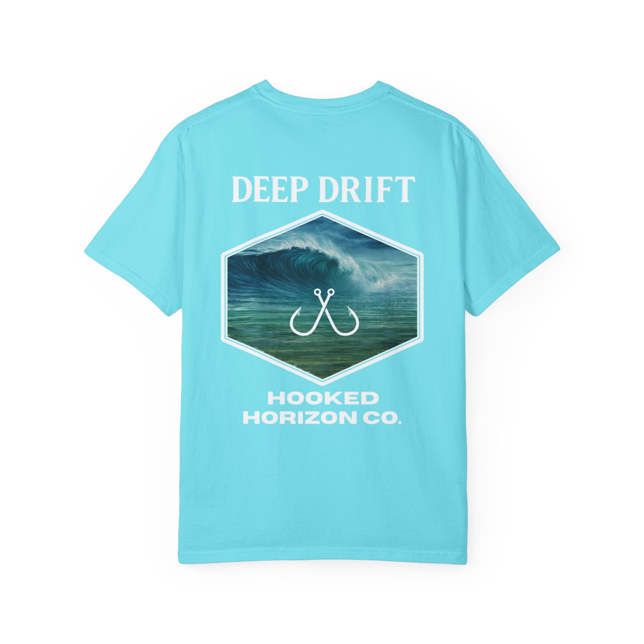 Deep Drift Wave Break Fishing T-Shirt - White Trim Ocean-inspired Fishing Tee for Angler Lovers, Hooked Horizon Co. Tee