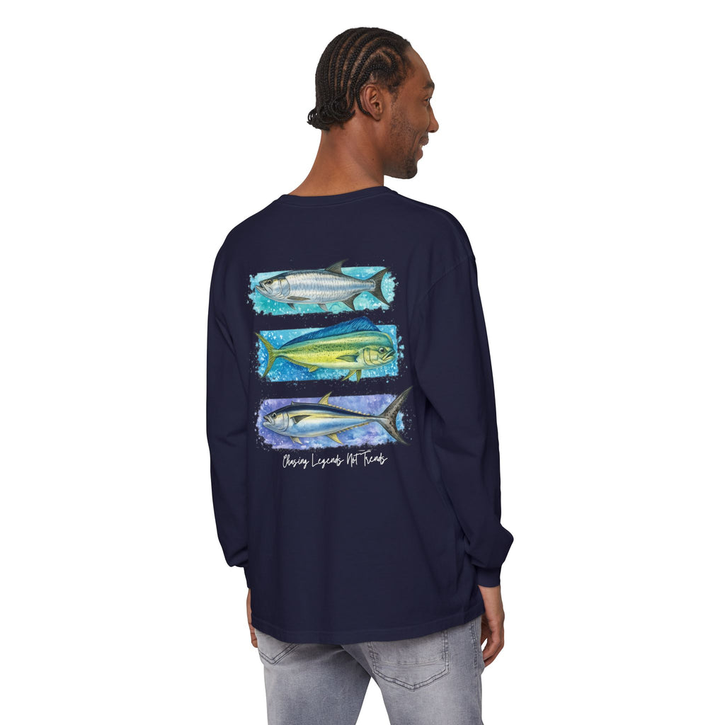 Chasing Legends Tarpon, Mahi Mahi, TunaSaltwater Fish Long Sleeve Tee — Hooked Horizon Co. Graphic Shirt