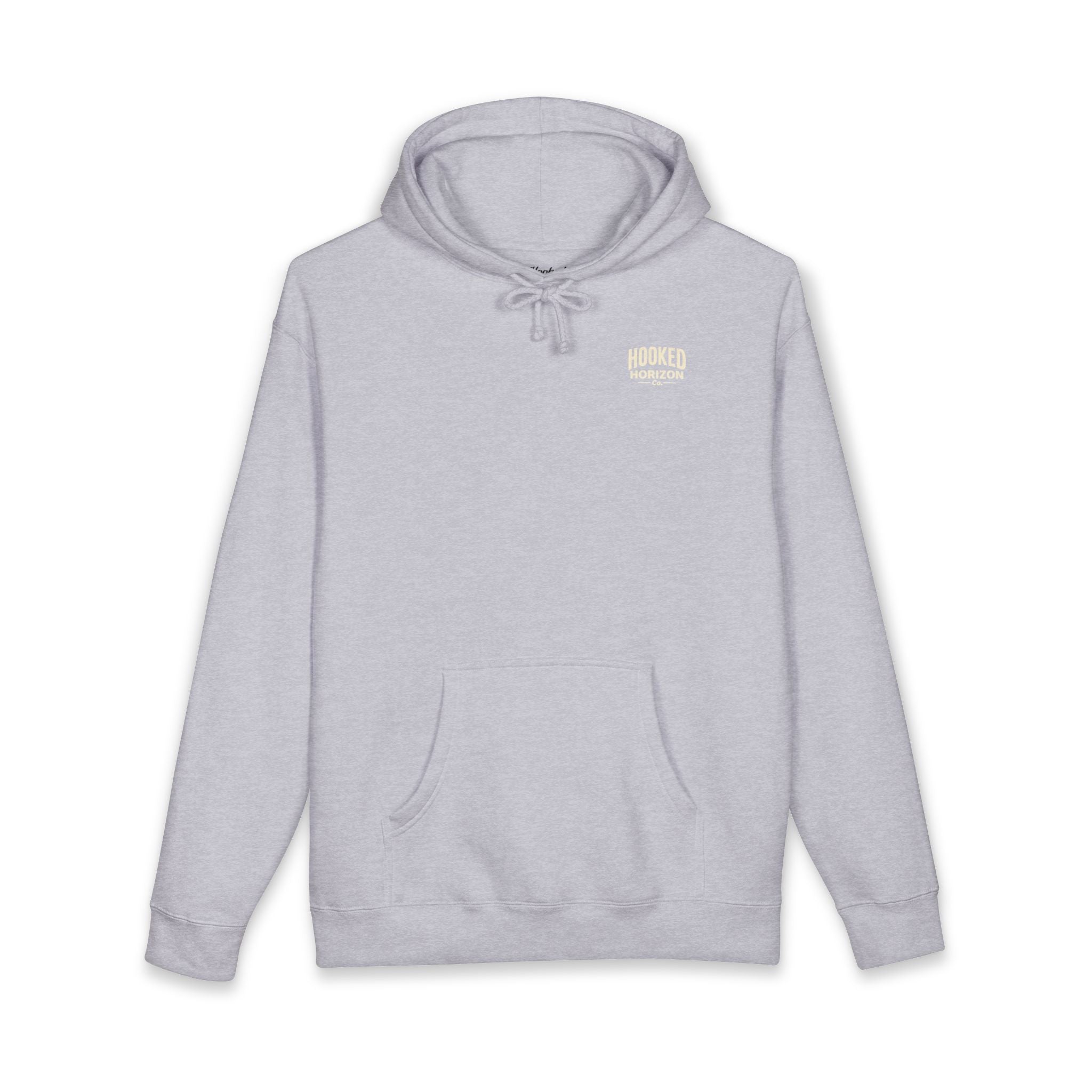 Dog & Sunset Hoodie Hooked Horizon Co. — Minimal Fishing Back Graphic Hoodie, Multiple Color Variations