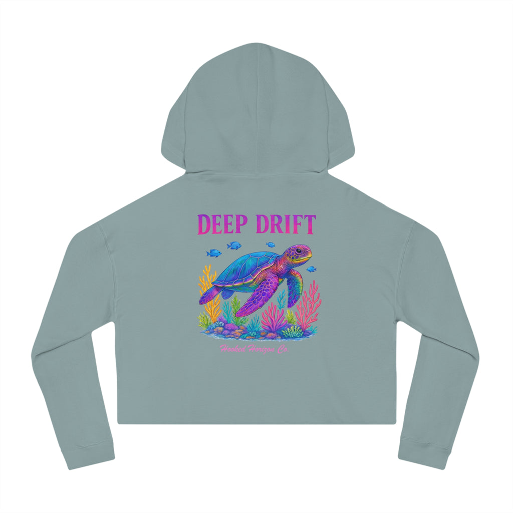 Turtle Cropped Hoodie — "Deep Drift on the Water" Fishing Graphic
