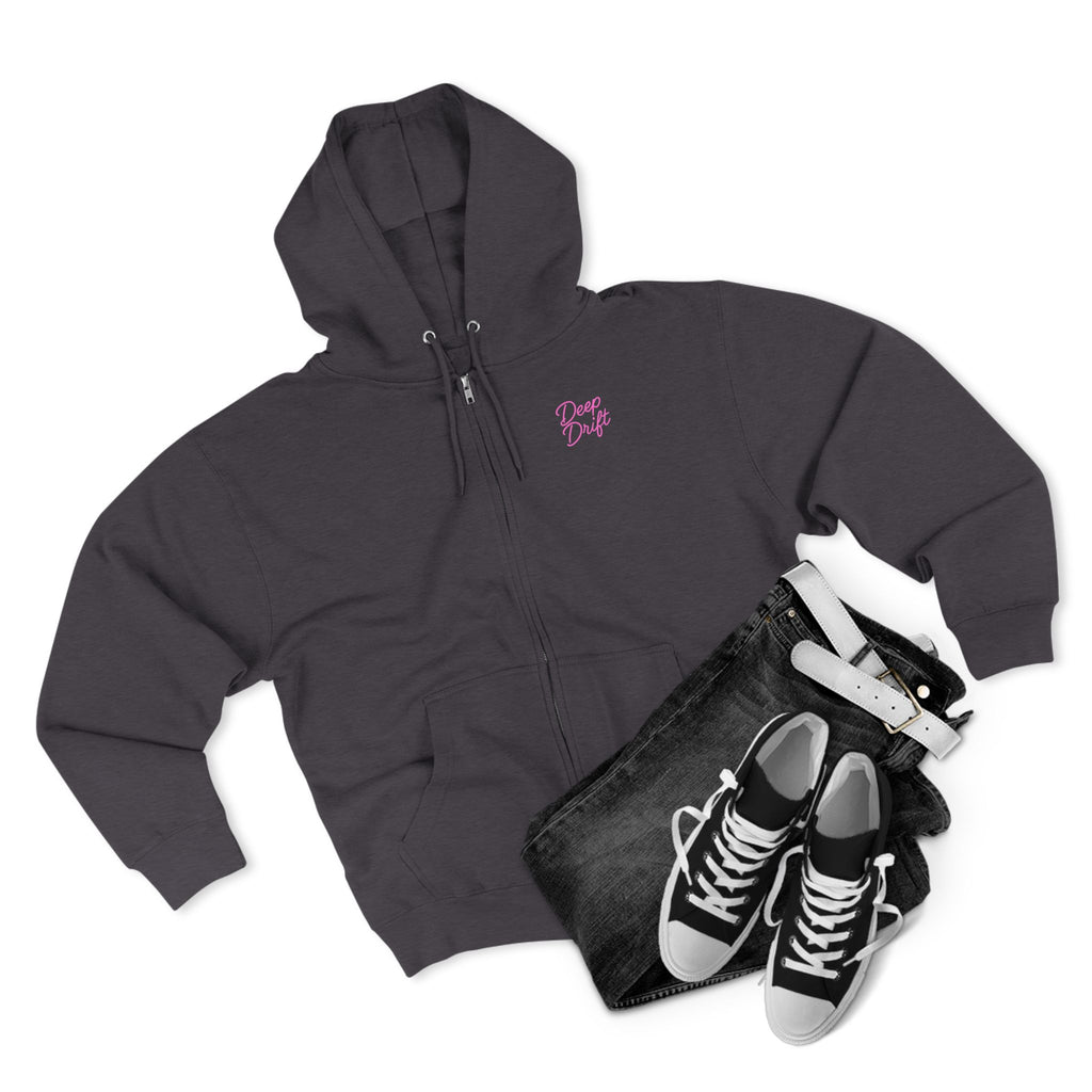 Neon Deep Drift Coral & Turtle Hooked Horizon Co. Unisex Zip Hoodie for Ocean Lovers, Nautical Fashion, Cool Weather Gear, Everyday Comfort, Perfect Gift