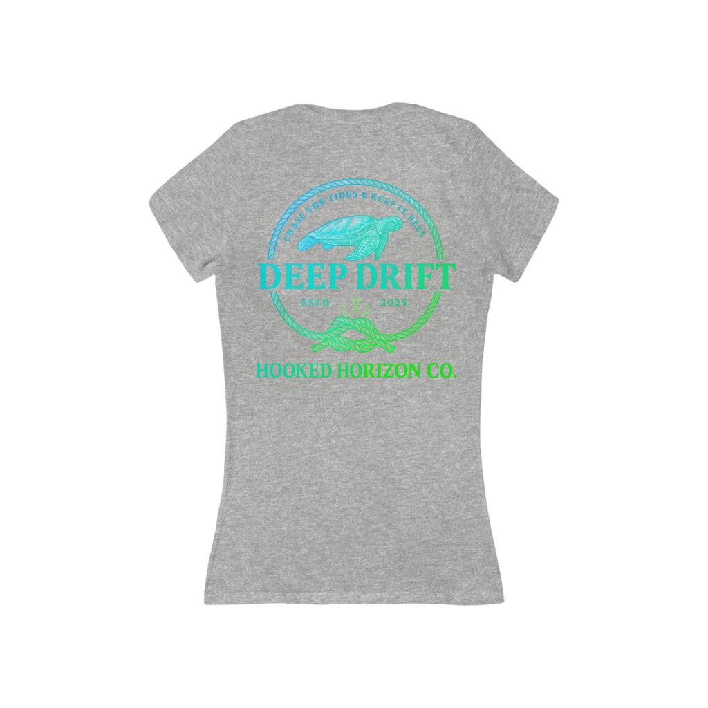 Blue To Green  Deep Drift Women's V-Neck Tee - Turtle PinkCasual Style, Gift for Beach Lovers, Summer Wear, Travel Outfit, Comfortable Tee