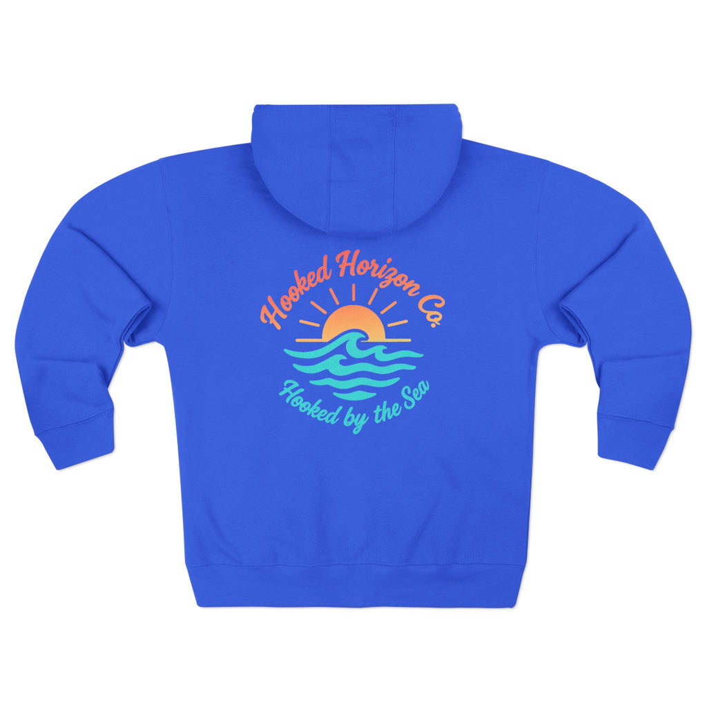 Wave & Sun Deep Drift– "Hooked By The Sea" Hooked Horizon Co. Unisex Zip Hoodie for Ocean Lovers, Nautical Fashion, Cool Weather Gear, Everyday Comfort, Perfect Gift