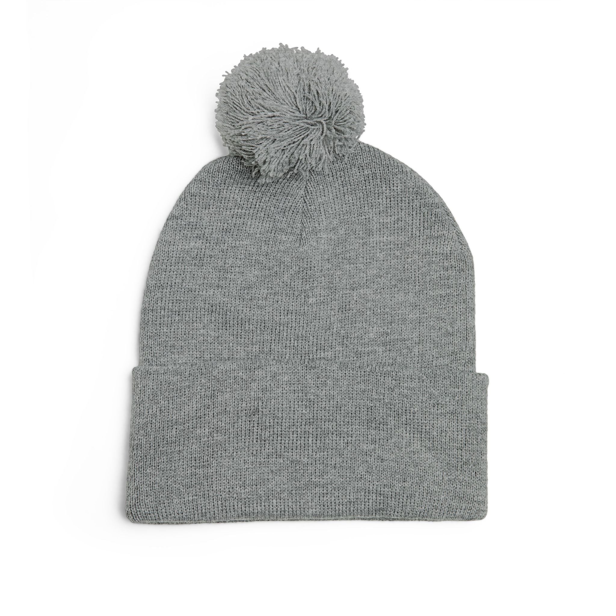 Hooked Horizon Co. Embroidered Pom-Pom Knit Cap — Cozy Grey Beanie with Multiple Color Variations