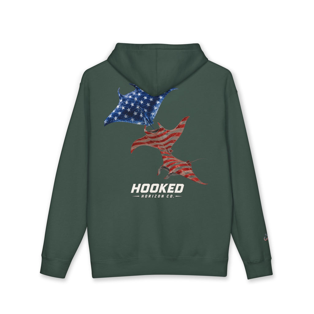 USA Manta Ray Hoodie Hooked Horizon Co. — Fishing Back Graphic Hoodie, Multiple Color Variations