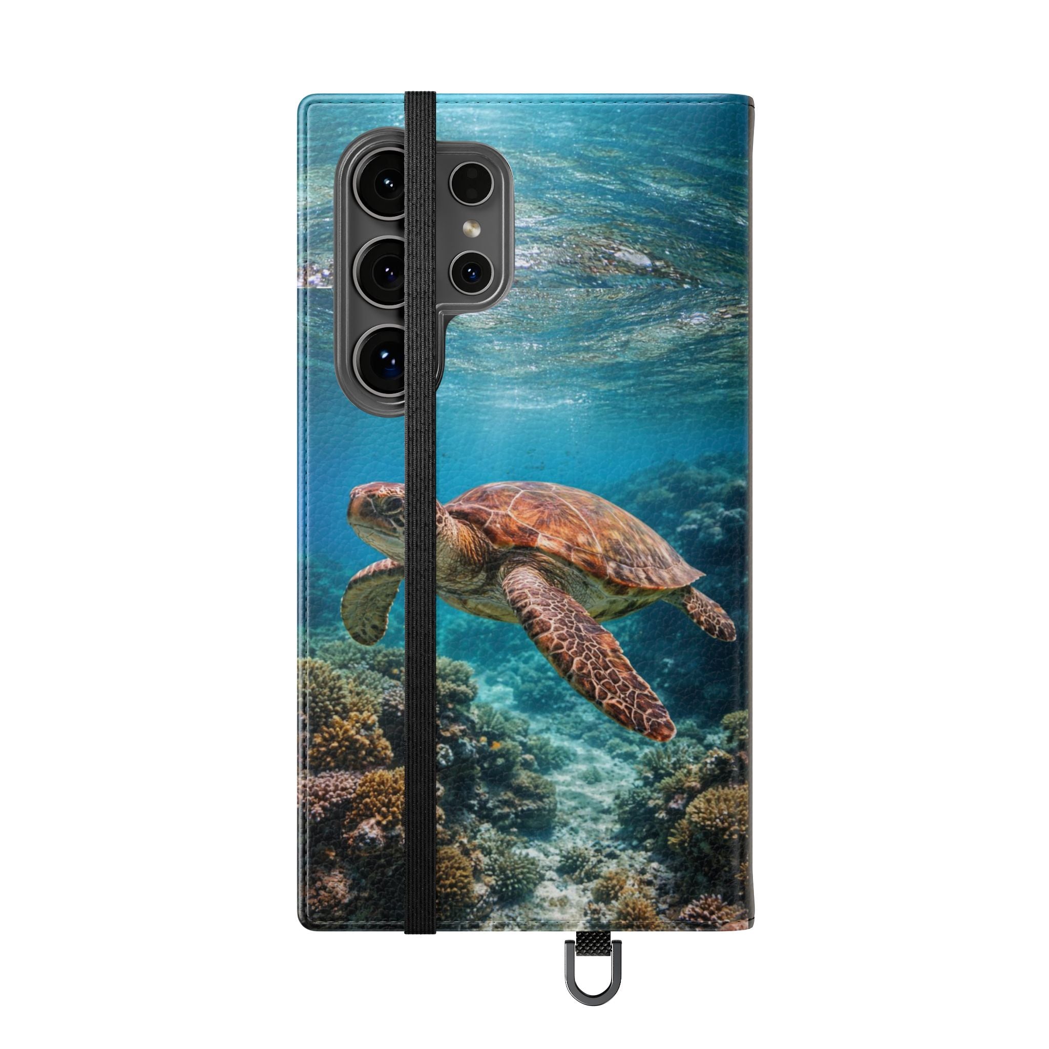 Turtle Hooked Horizon Co Flip Phone Case — Turquoise Water Pattern Wallet Cover