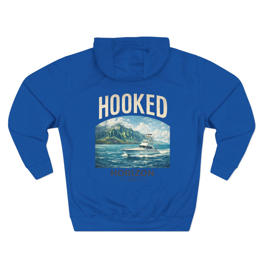 Fishing Charter T-Shirt— Hooked Horizon Hoodie — Fishing Boat Graphic Pullover