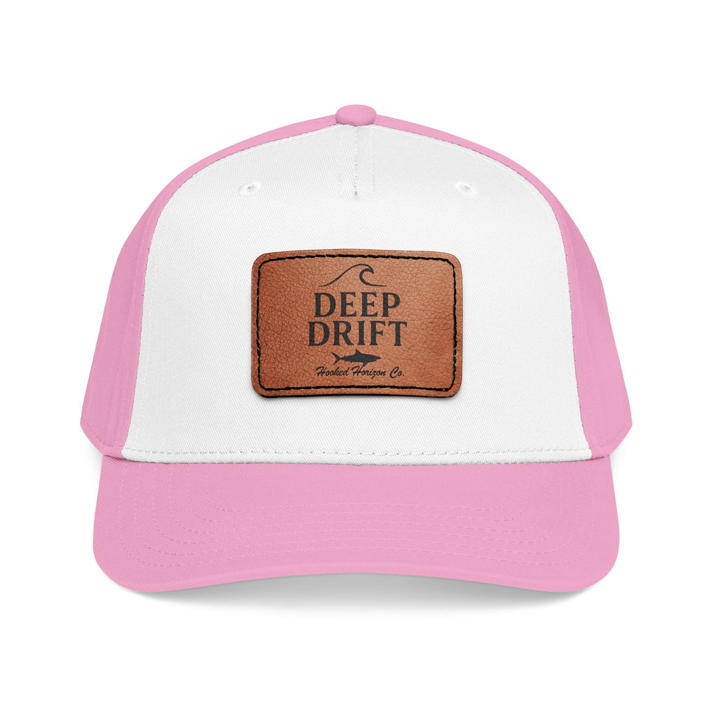 "Deep Drift" Shark Wave Leather Patch Baseball Cap — Hooked Horizon Co. Ocean Wave Logo, Multiple Color Variations