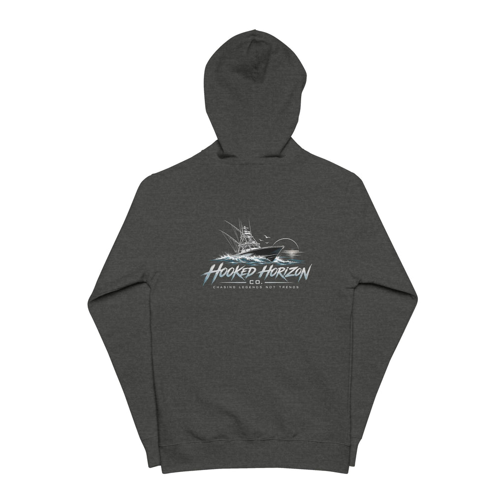 Fishing Boat Hooked Horizon Co. Zip Hoodie — 'Wander Often' Minimal Chest Logo