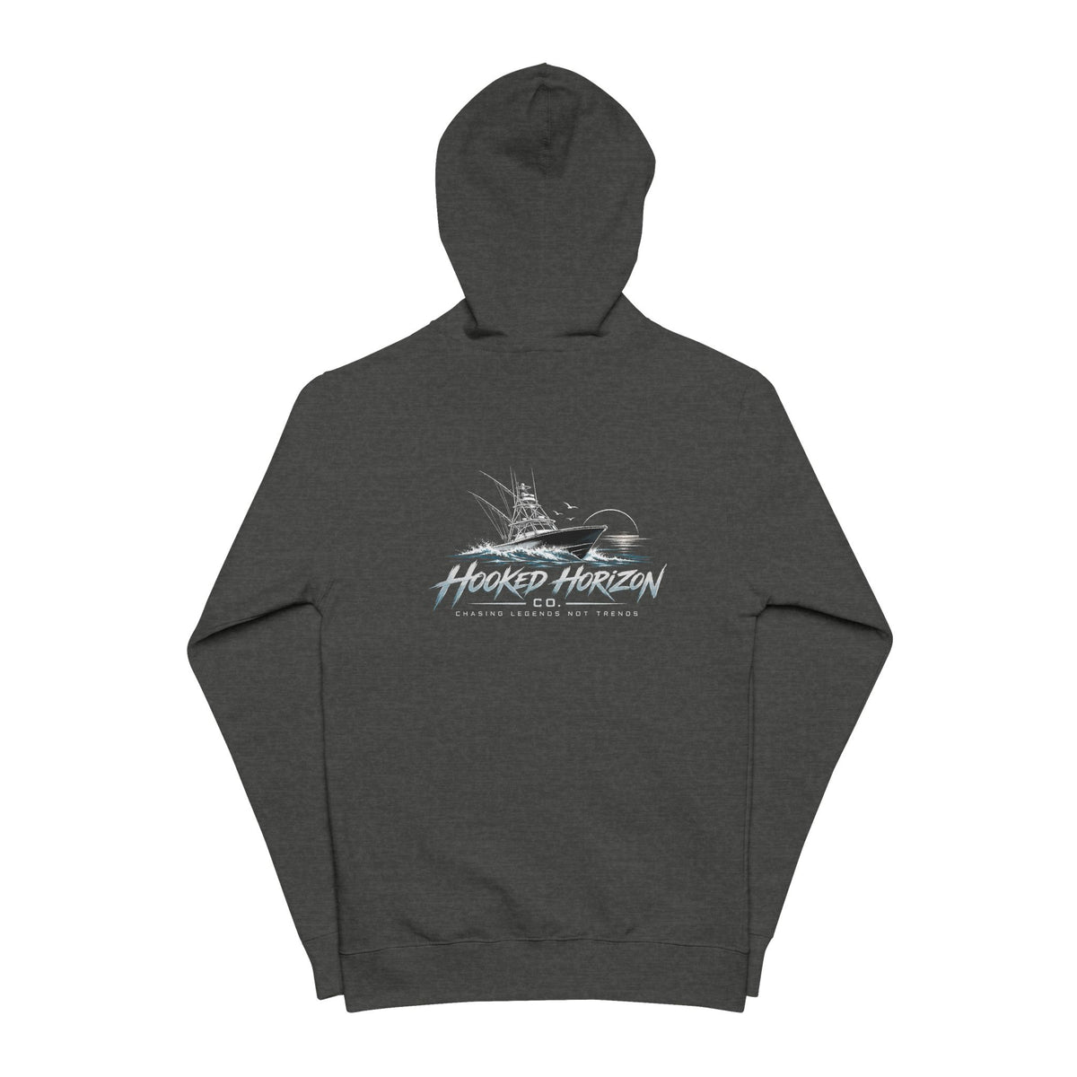 Fishing Boat Hooked Horizon Co. Zip Hoodie — 'Wander Often' Minimal Chest Logo