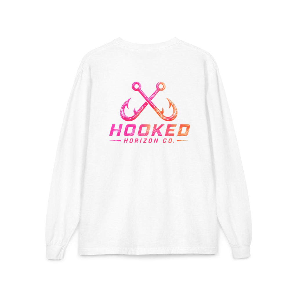 Hot Pink & Peach Hooked Horizon Co. — Classic Logo Unisex Long Sleeve Pocket T-Shirt
