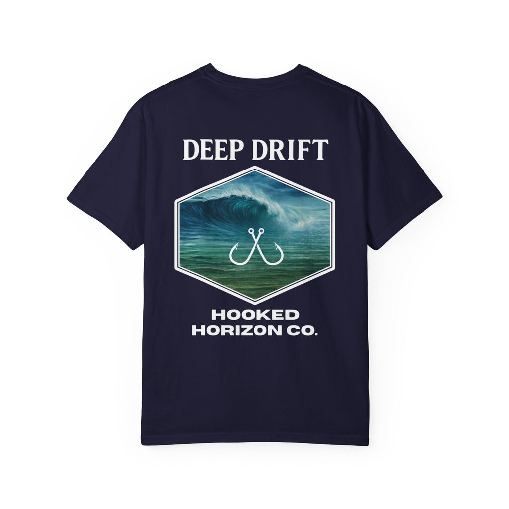 Deep Drift Wave Break Fishing T-Shirt - White Trim Ocean-inspired Fishing Tee for Angler Lovers, Hooked Horizon Co. Tee
