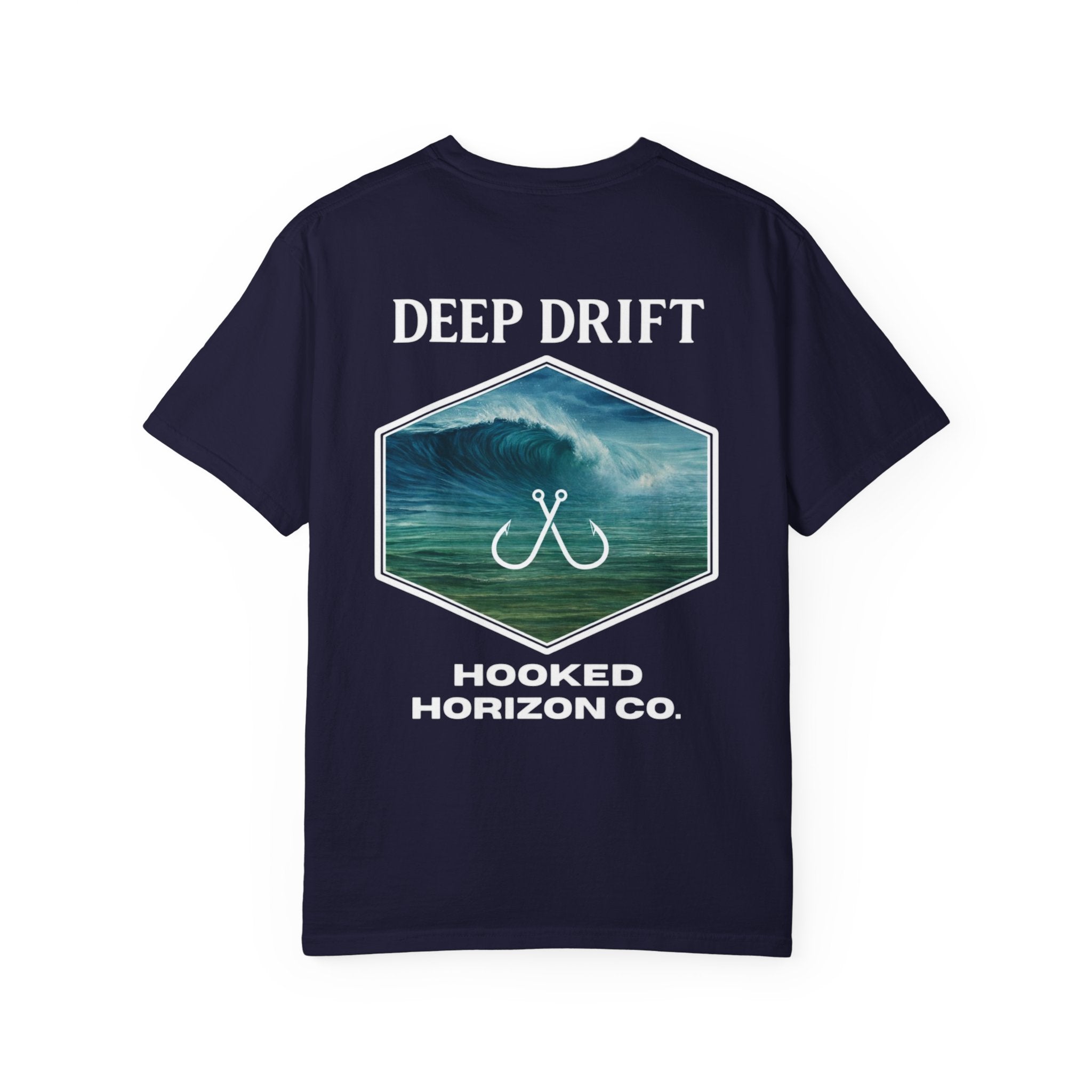 Deep Drift Wave Break Fishing T-Shirt - White Trim Ocean-inspired Fishing Tee for Angler Lovers, Hooked Horizon Co. Tee