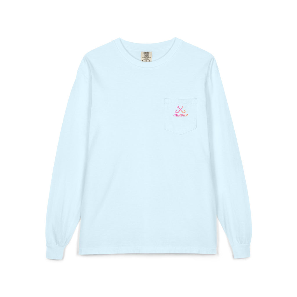 Hot Pink & Peach Hooked Horizon Co. — Classic Logo Unisex Long Sleeve Pocket T-Shirt