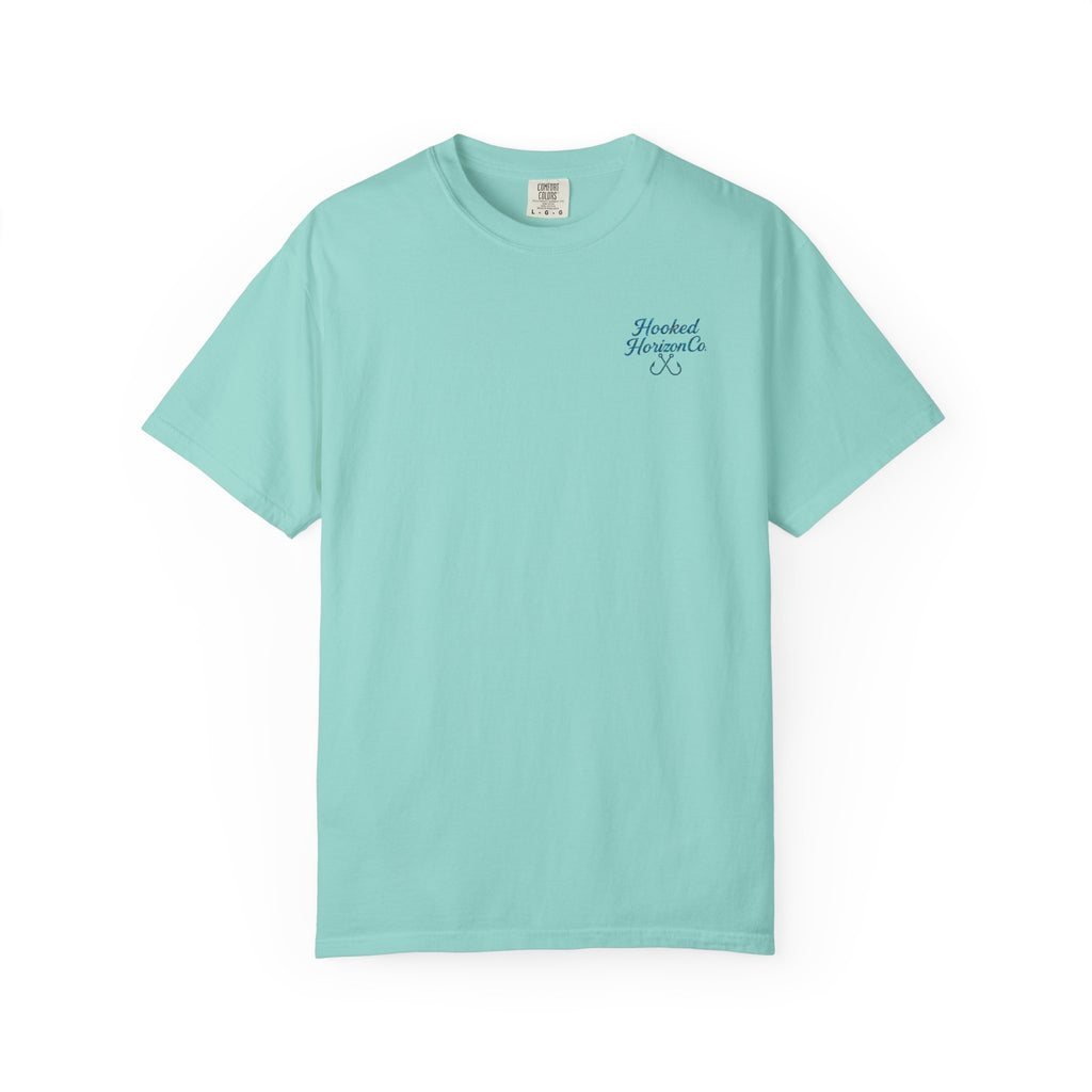 Mahi Mahi Hooked Horizon Co. — "Chasing Legends" Deep Drift Fishing Graphicishing Tee for Angler Lovers, Shark Lovers, Ocean Tee