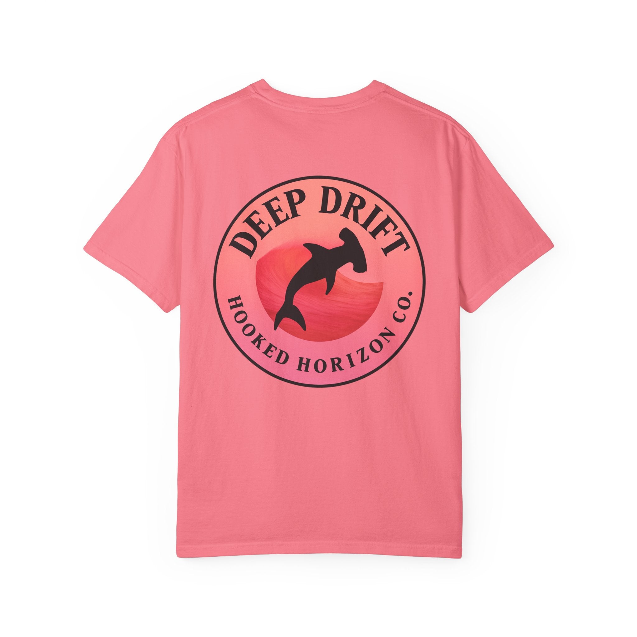 Deep Drift Fishing T-Shirt - Pink & Peach Fishing Tee for Angler Lovers, Pink Ombre, Hammer Head Shark Tee, Ocean-inspired