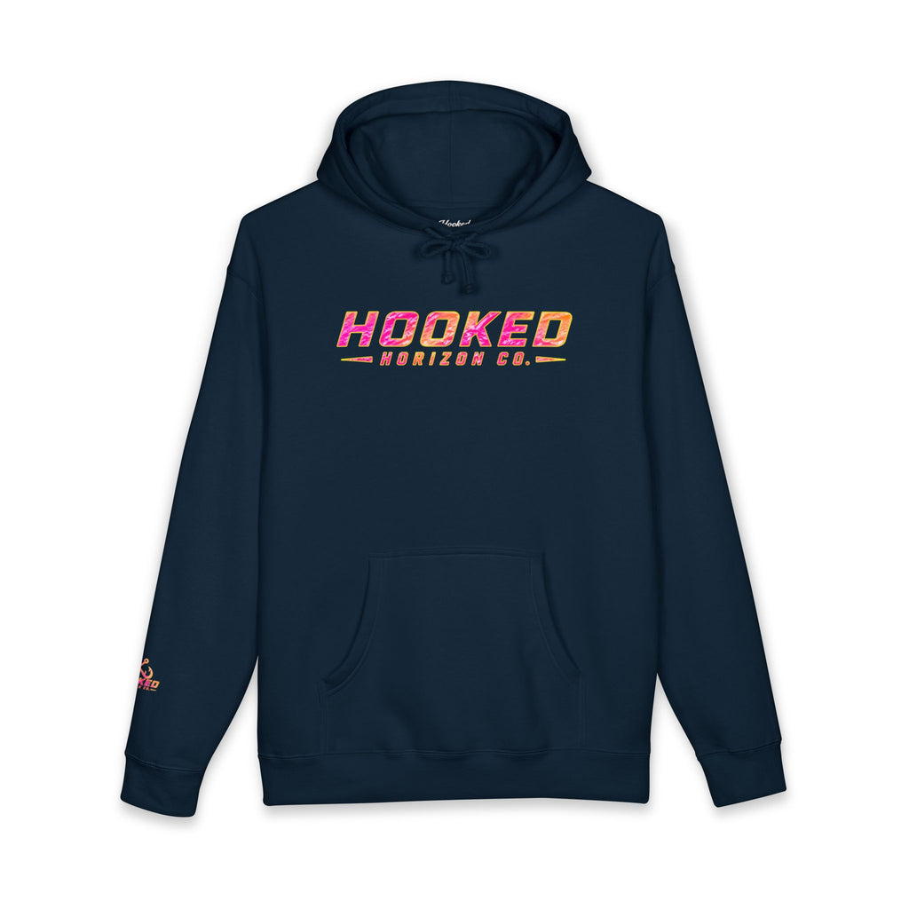 Hot Pink & Peach Hooked Horizon Co. — Fishing Back Graphic Hoodie, Multiple Color Variations
