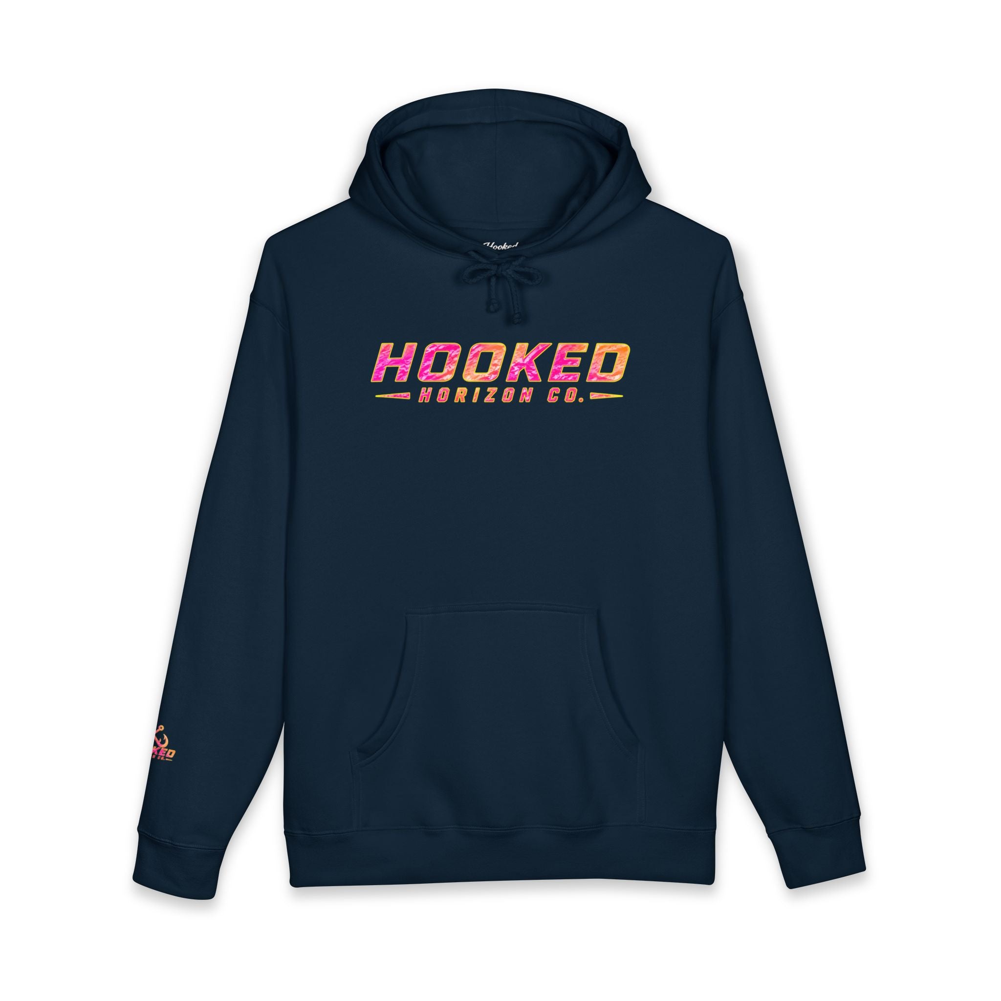 Hot Pink & Peach Hooked Horizon Co. — Fishing Back Graphic Hoodie, Multiple Color Variations