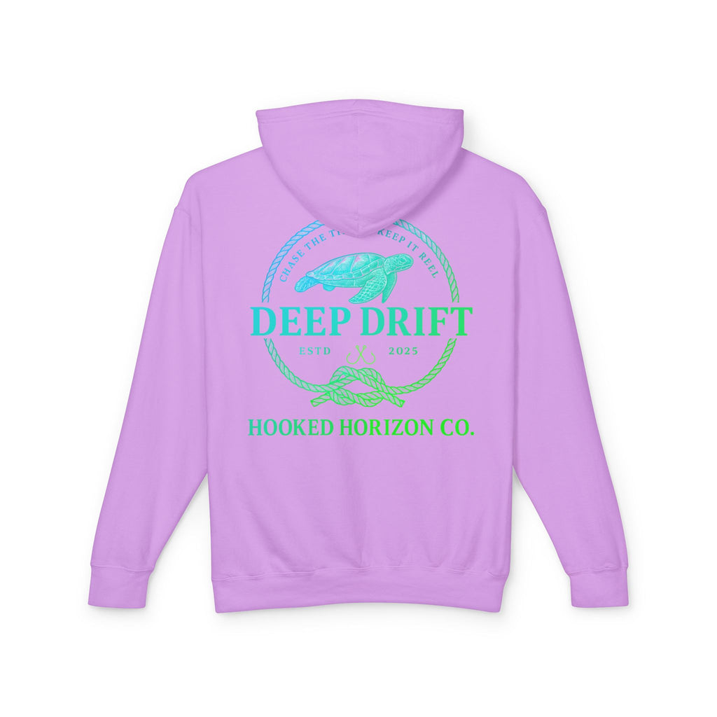 Hooked Horizon Co Green & Blue Unisex Lightweight Hoodie with Deep Drift Design | Perfect for Fishermen, Beach Lovers, Casual Outings, Gift for Him/Her, Nautical Style,  Ocean Lover Gifts