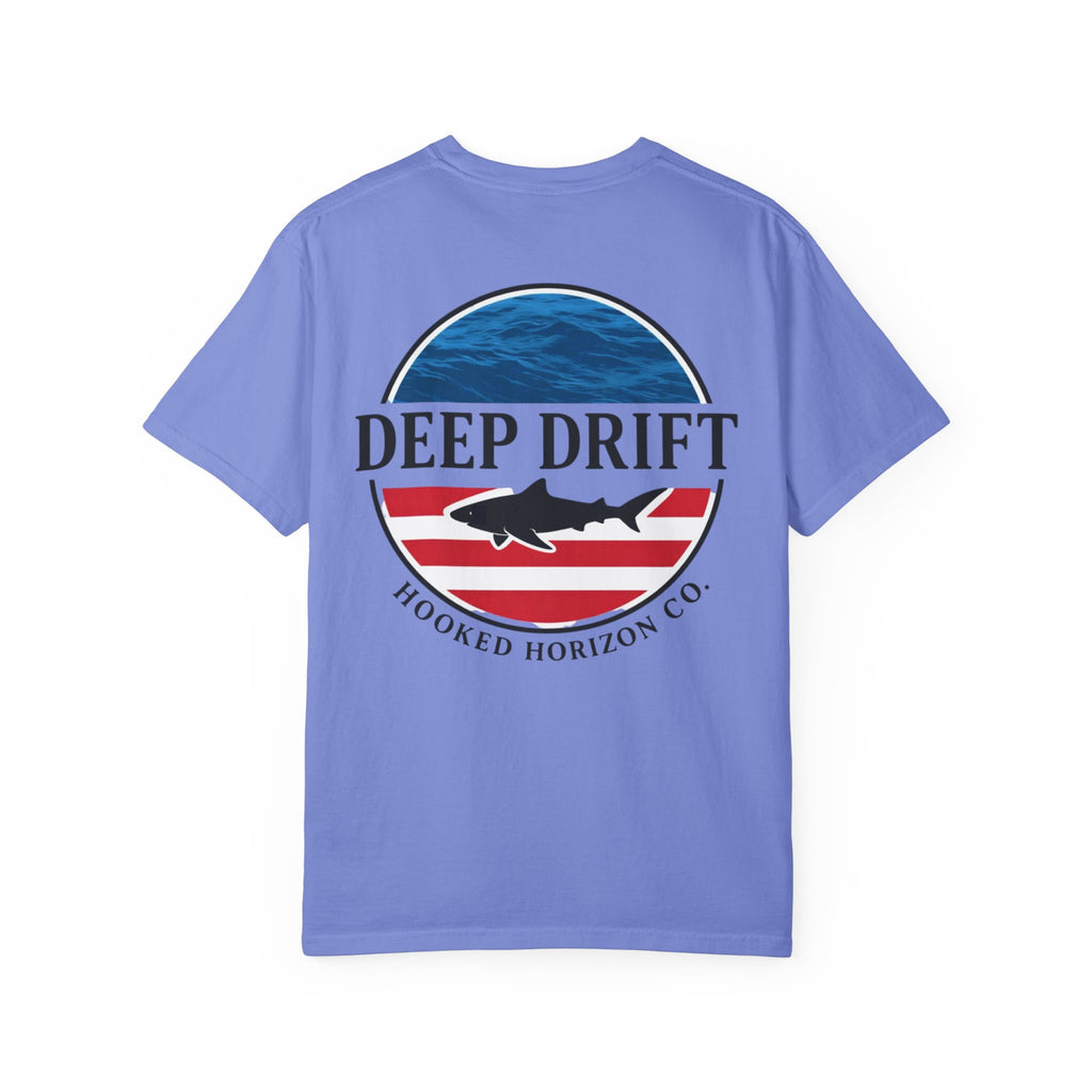 USA Deep Drift Fishing T-Shirt - RED, WHITE & BLUE Fishing Tee for Angler Lovers, Shark Lovers, Ocean Tee