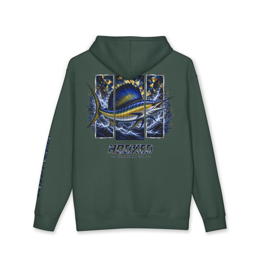 Sail Fish Hoodie Hooked Horizon Co. — Fishing Back Graphic Hoodie, Multiple Color Variations