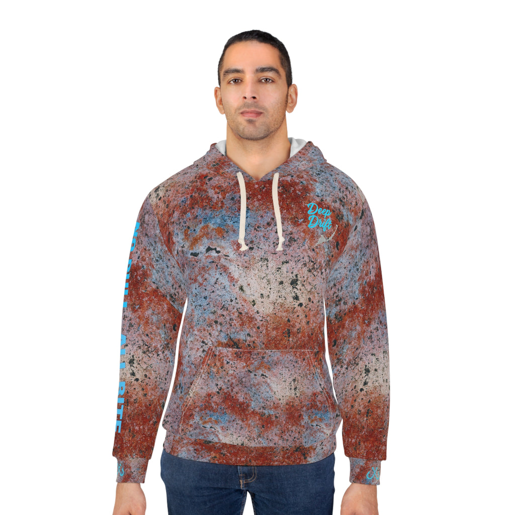 Rock Fish & Sand Inspired Pattern With Shark No Bull. All Bite Fishing Hoodie — Deep Drift Fishing,  Hooked Horizon Co. Angler Salt Water Pullover