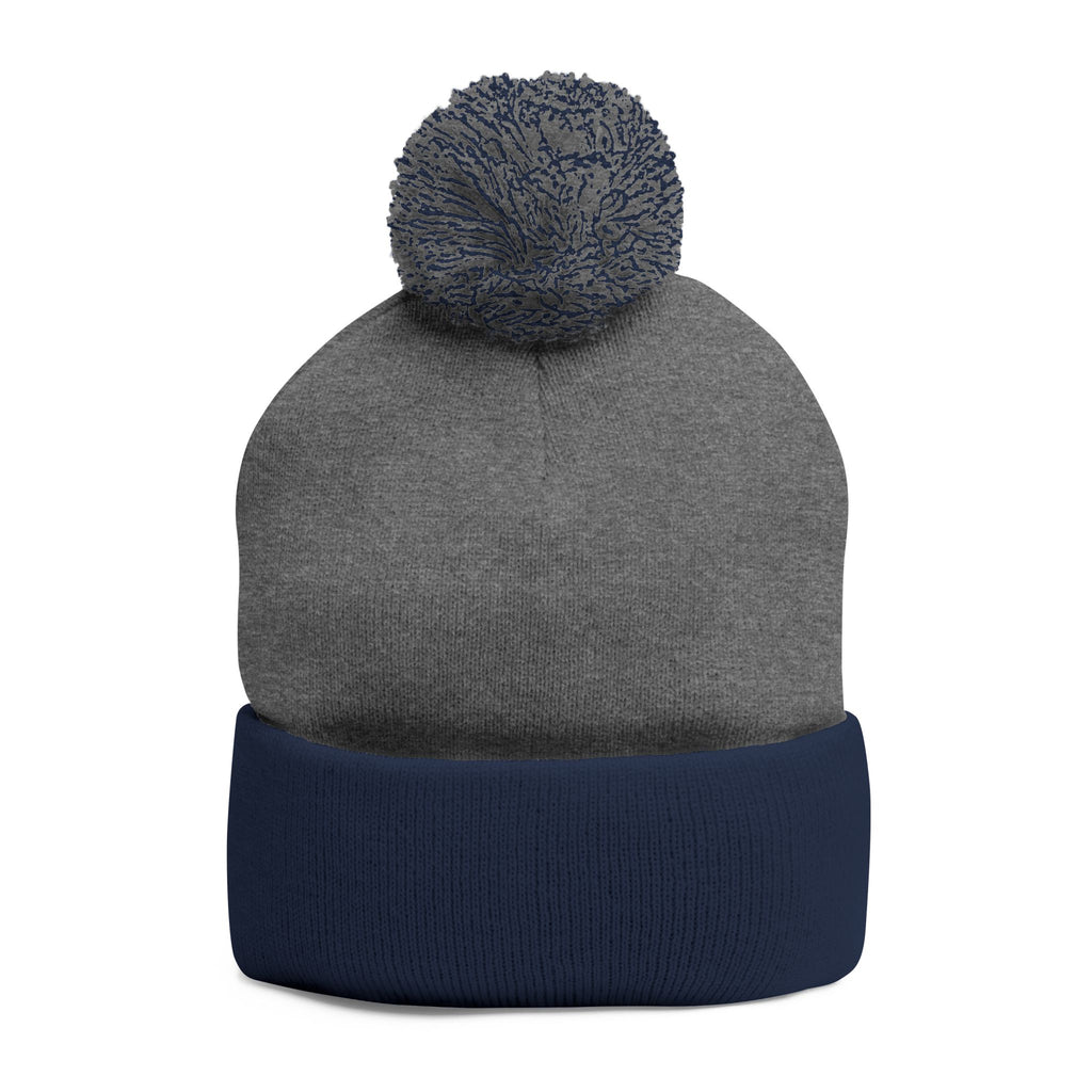 Hooked Horizon Co. Embroidered Pom-Pom Knit Cap — Cozy Grey Beanie with Multiple Color Variations