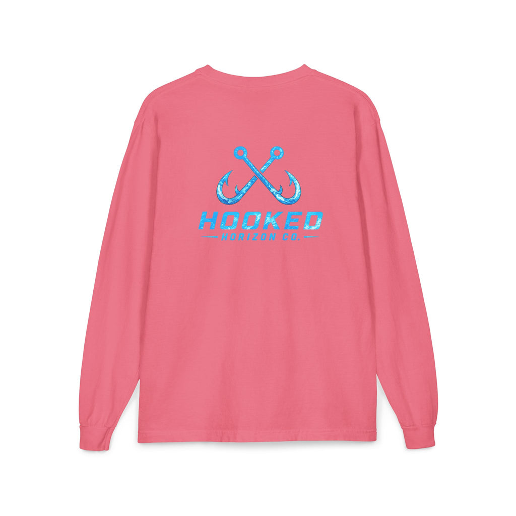 Bright Blue Hooked Horizon Co.  Classic Logo Unisex Long Sleeve Pocket T-Shirt