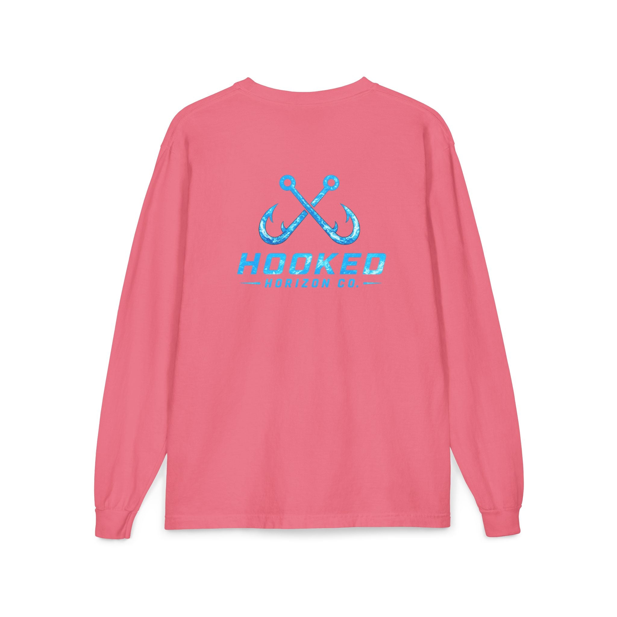 Bright Blue Hooked Horizon Co.  Classic Logo Unisex Long Sleeve Pocket T-Shirt