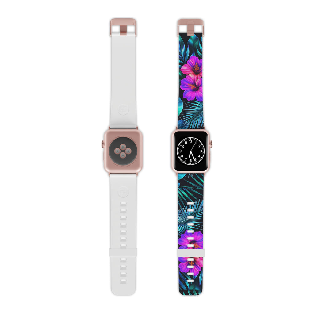 Vibrant Pink & Teal Hibiscus Pattern Watch Band for Apple Watch