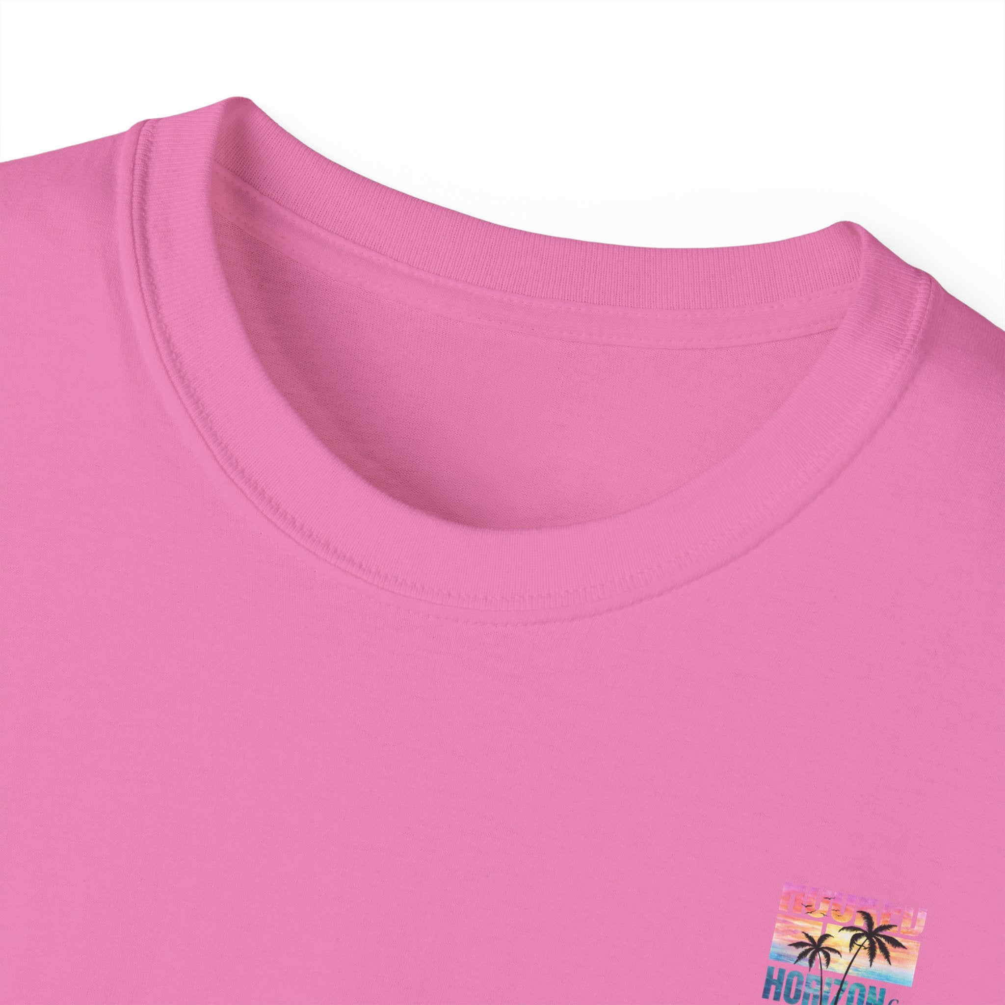 Sunset & Palm Tree T-Shirt — "Hooked" Boat & Horizon Graphic Tee, Multiple Color Variations