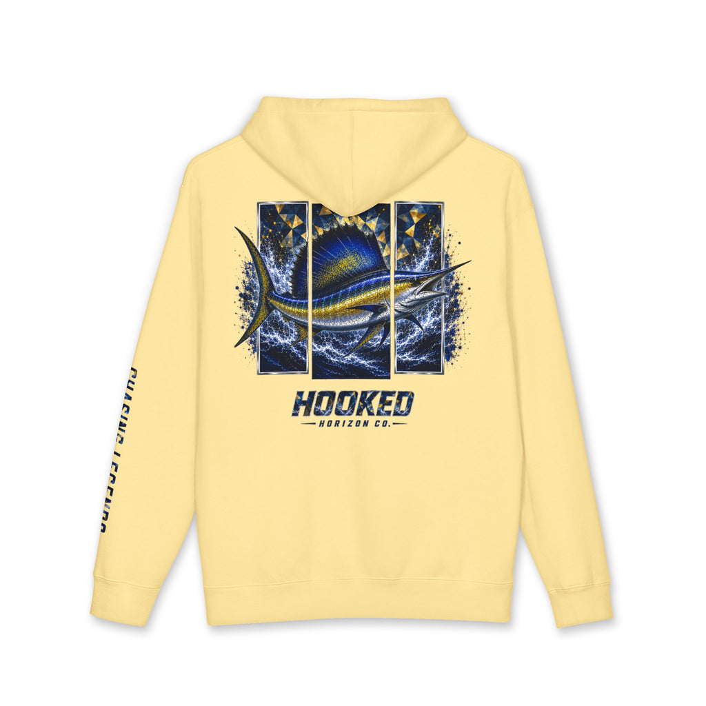 Sail Fish Hoodie Hooked Horizon Co. — Fishing Back Graphic Hoodie, Multiple Color Variations