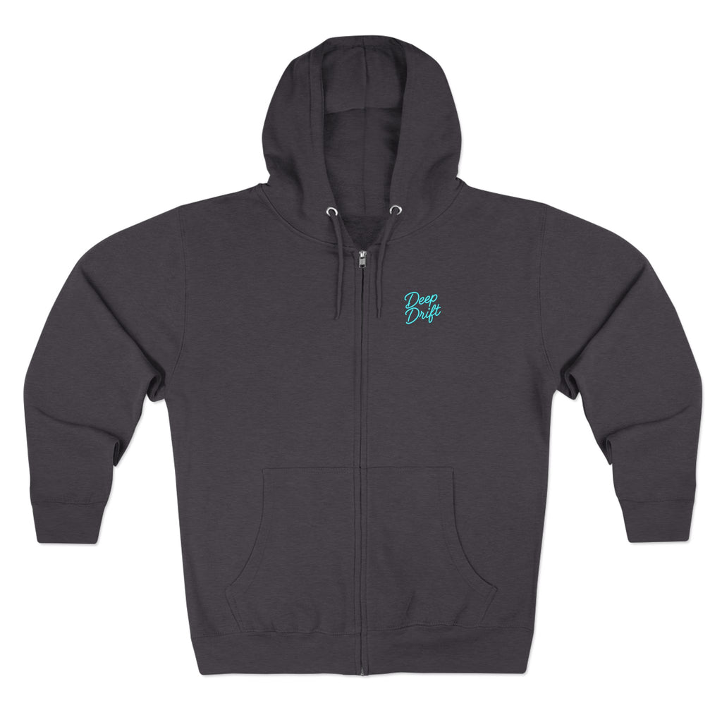 Wave & Sun Deep Drift– "Hooked By The Sea" Hooked Horizon Co. Unisex Zip Hoodie for Ocean Lovers, Nautical Fashion, Cool Weather Gear, Everyday Comfort, Perfect Gift