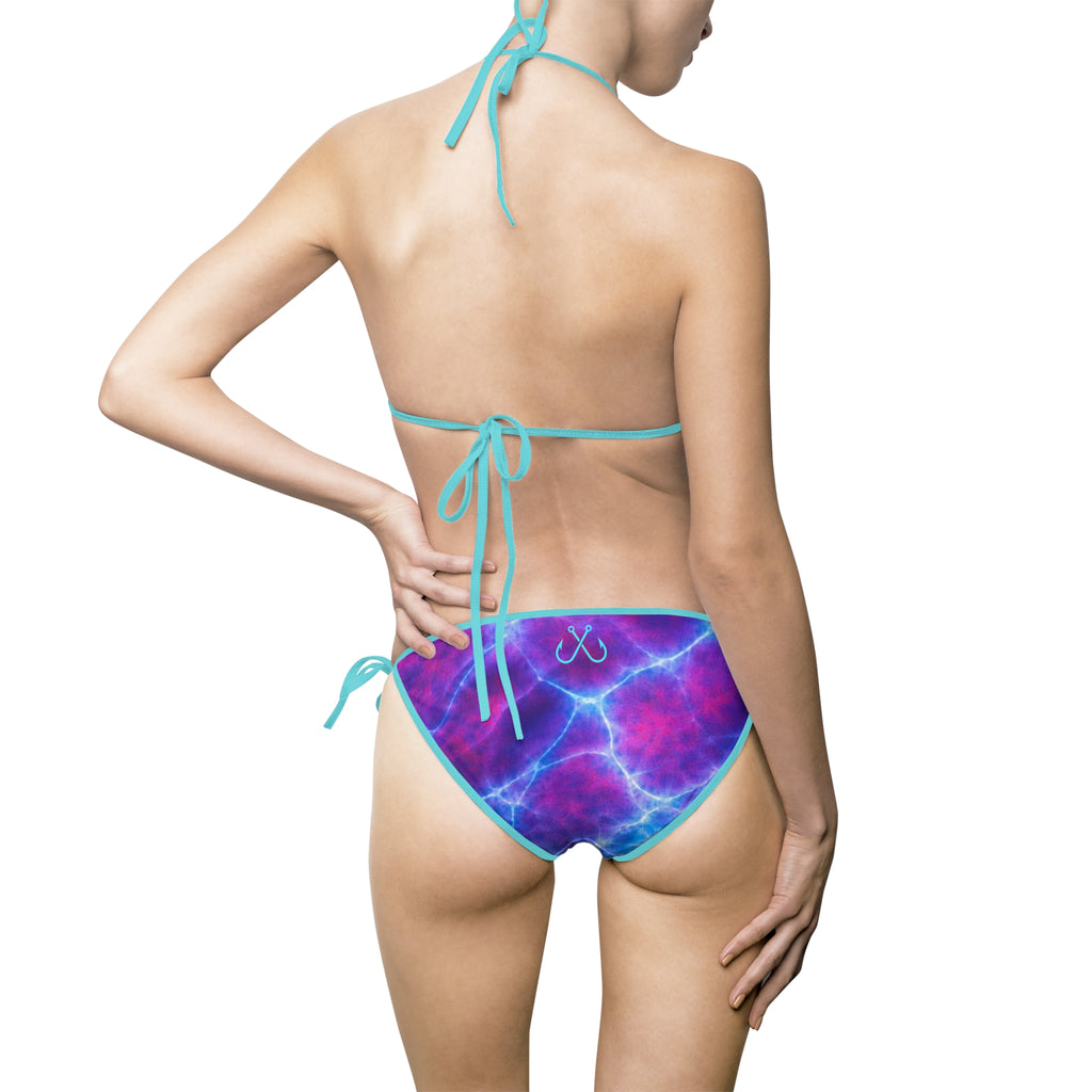Purple and Blue Water Reflections Wave Bikini –  Hooked Horizon Co. Swimsuit, Summer Beachwear, Swimwear for Vacations, Pool Parties, Tropical Getaways, Custom Strap Colors – Multiple Variations