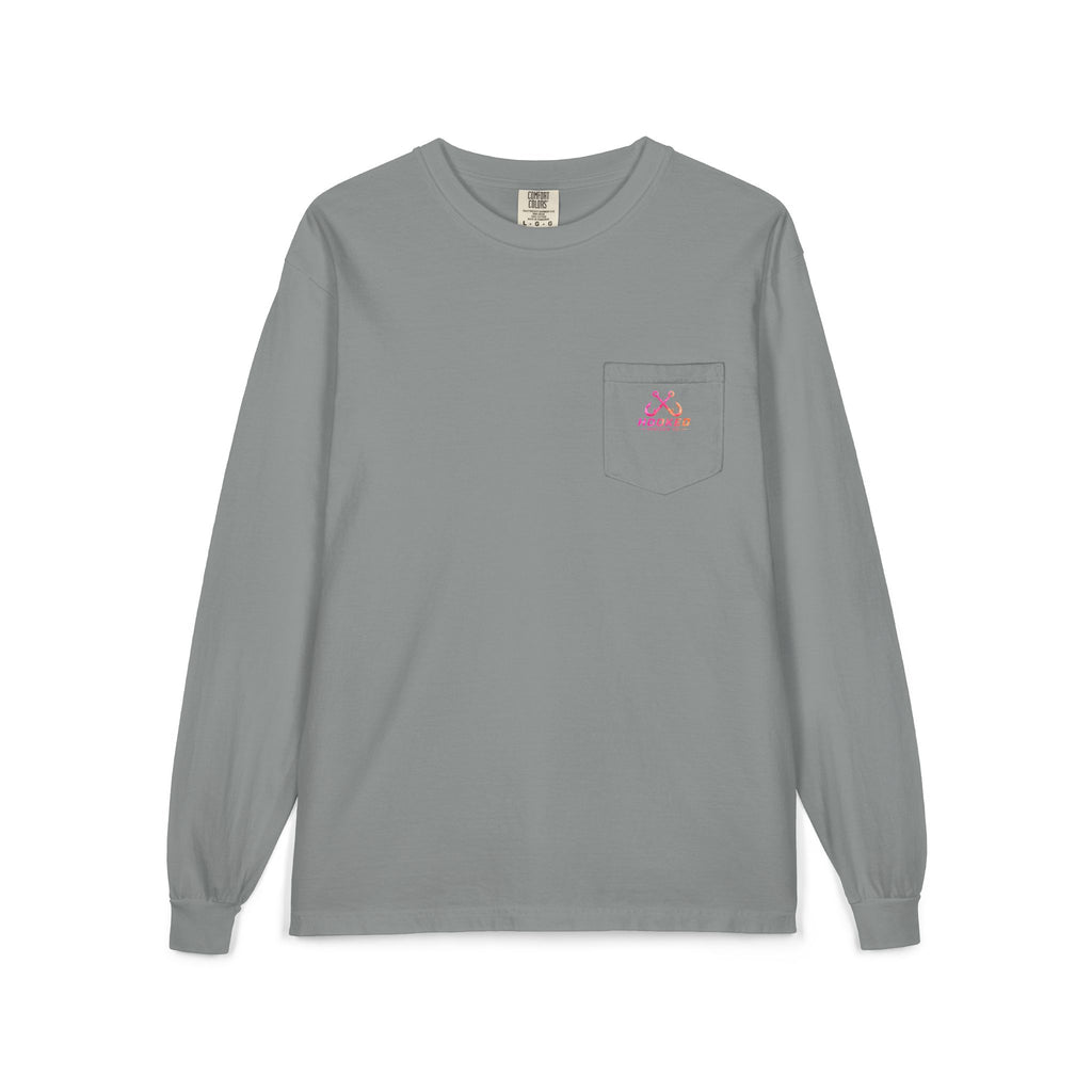 Hot Pink & Peach Hooked Horizon Co. — Classic Logo Unisex Long Sleeve Pocket T-Shirt