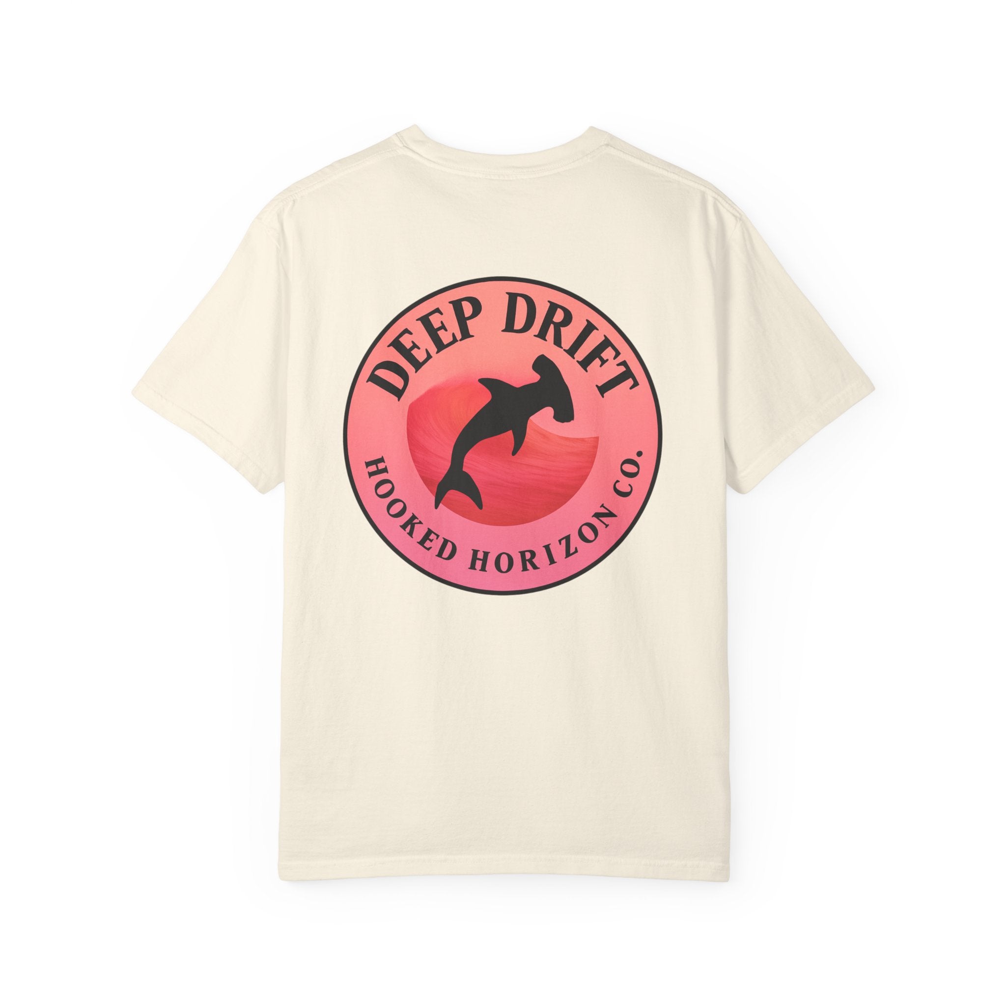 Deep Drift Fishing T-Shirt - Pink & Peach Fishing Tee for Angler Lovers, Pink Ombre, Hammer Head Shark Tee, Ocean-inspired