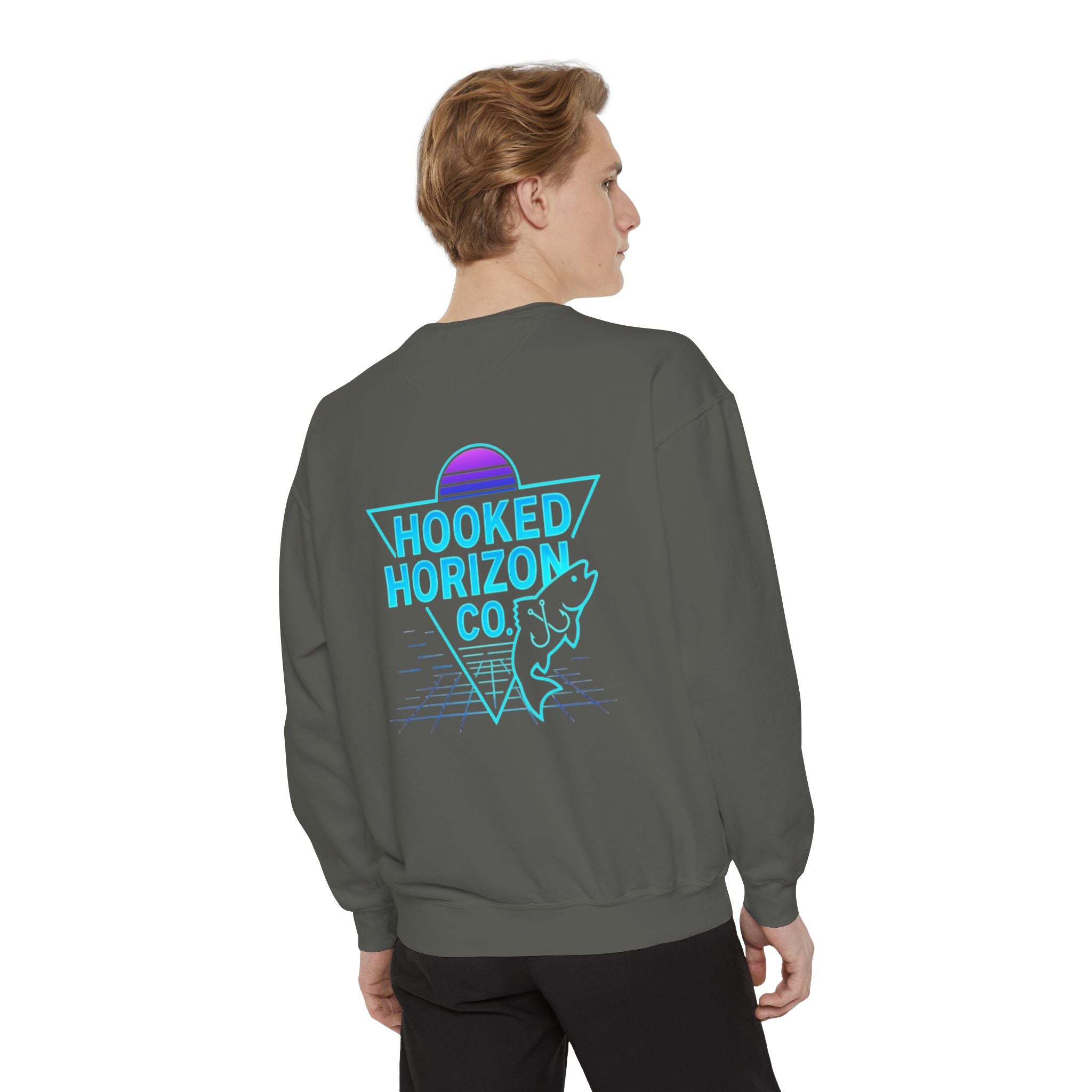 Vintage Vibes Grid Sweatshirt — "Hooked Horizon Co." Logo Pullover