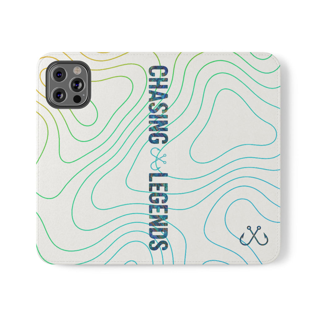 Ocean Topography Waves Flip Phone Case — Turquoise Water Pattern Wallet Cover