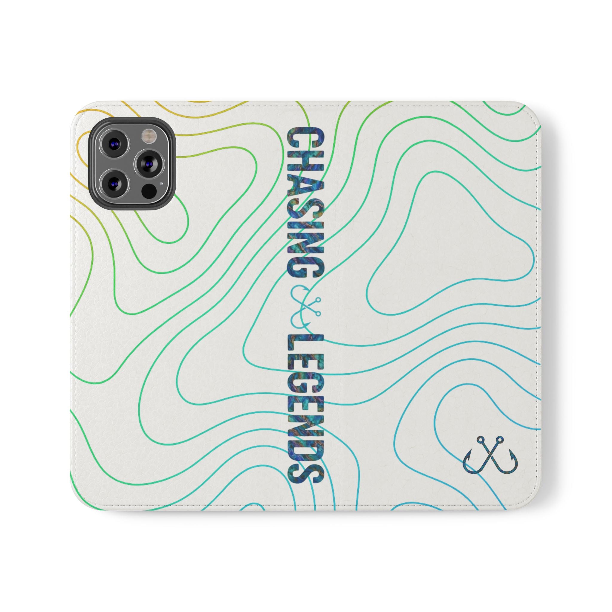 Ocean Topography Waves Flip Phone Case — Turquoise Water Pattern Wallet Cover