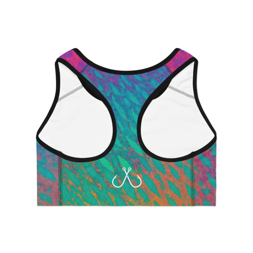 Rainbow Parrot Fish Deep Drift Hooked Horizon Co. Stylish Sports Bra for Active Women, Workout Top, Gym Essential, Fitness Apparel, Athleisure Wear, Yoga Gear