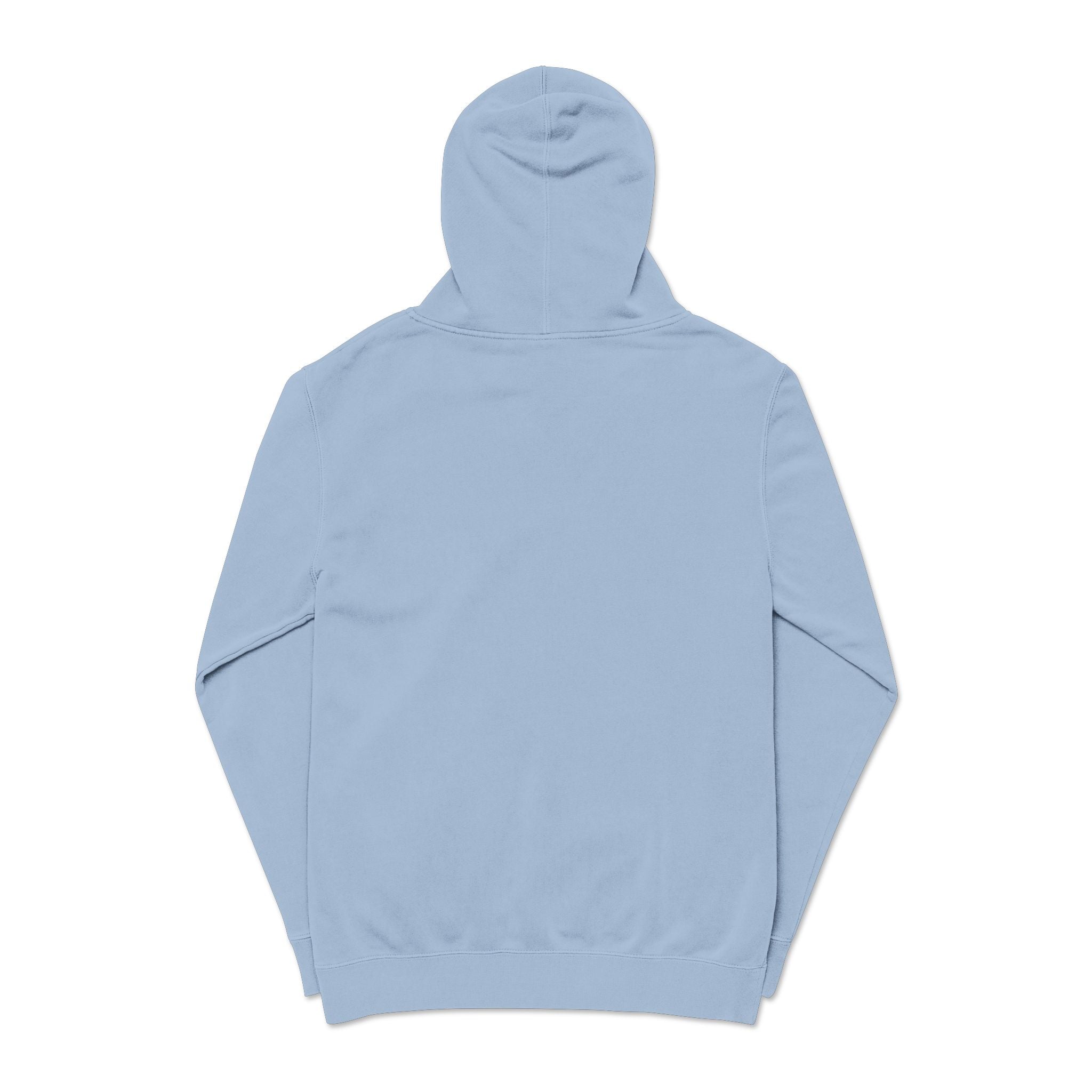 Hooked Horizon Co — Minimal Distrissed Hoodie — Distressed Tiny Text Pigment-Dyed Sweatshirt