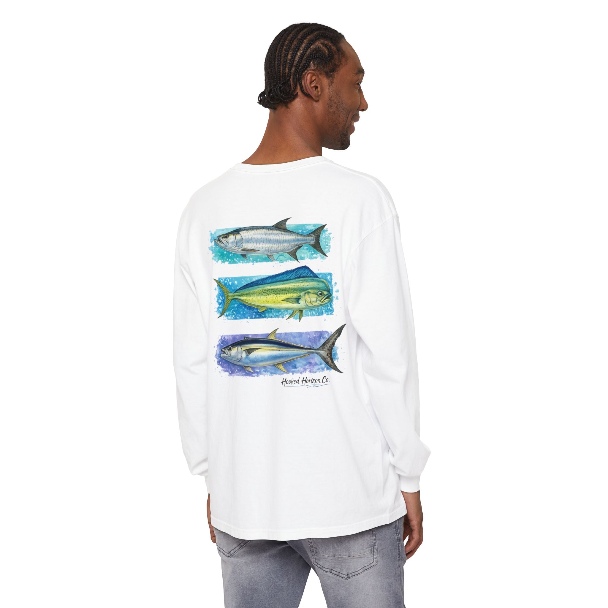 Chasing Legends Tarpon, Mahi Mahi, TunaSaltwater Fish Long Sleeve Tee — Hooked Horizon Co. Graphic Shirt