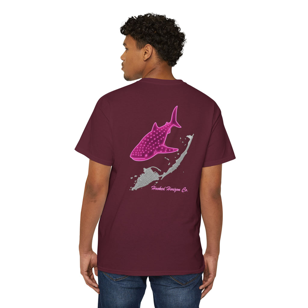 Neon Whale Shark Deep Drift Hooked HorizonCo.  Tee- Perfect for Angler and Fishing Gifts, For him, For Her Unisex Cotton T-Shirt for Fishing & Wildlife Enthusiasts, Ocean Lovers