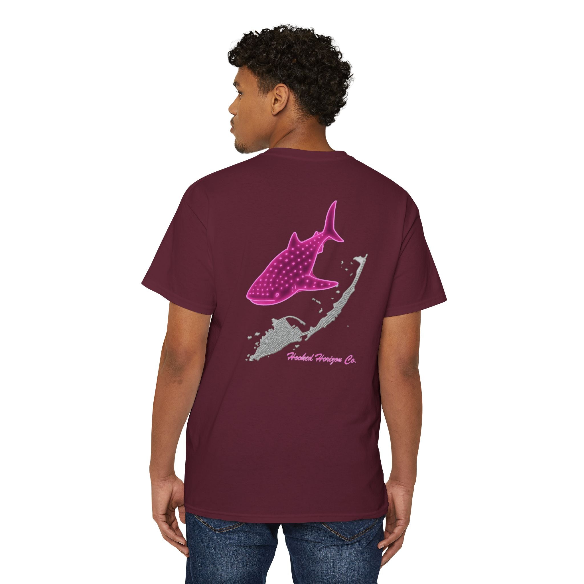 Neon Whale Shark Deep Drift Hooked HorizonCo.  Tee- Perfect for Angler and Fishing Gifts, For him, For Her Unisex Cotton T-Shirt for Fishing & Wildlife Enthusiasts, Ocean Lovers