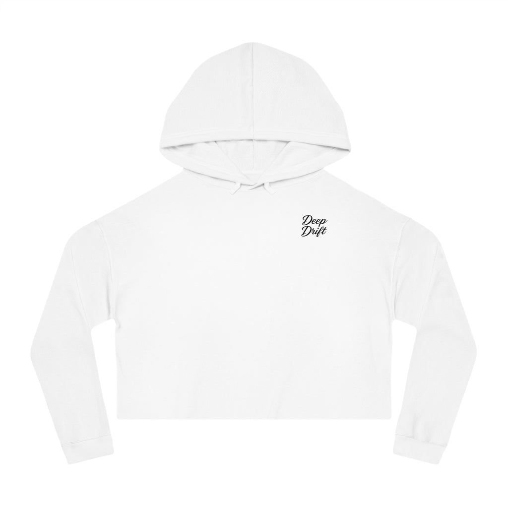 Pink & Red Hammer Head Shark Cropped Hoodie - "Deep Drift" Fishing Logo Cropped Hooded Sweatshirt